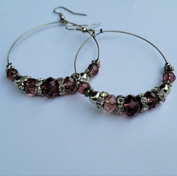 Purple beadded hoops - Picture 2 of 3